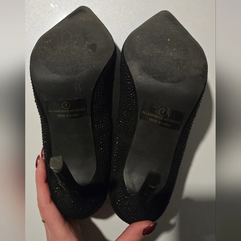 Black Rhinestone Heels Size 7 - Picture 3 of 5